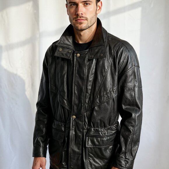 Vintage Dimitri Couture Black Leather Jacket – Men’s Medium, Moto Utility Style - Picture 2 of 11